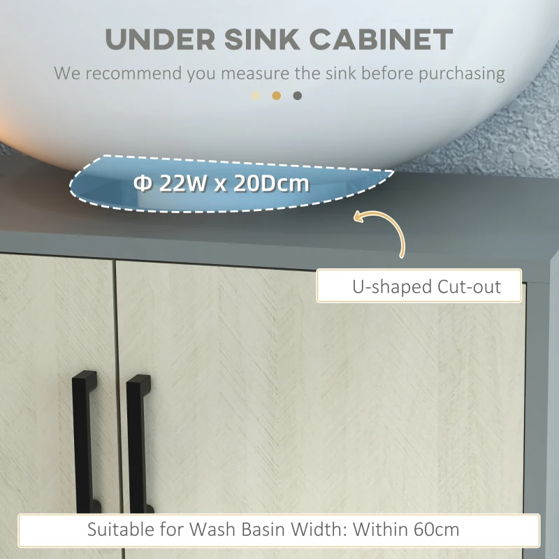kleankin Under Sink Cabinet, Bathroom Vanity Unit, Storage Cupboard with Double Doors and Storage Shelves, 60x30x60cm, Natural