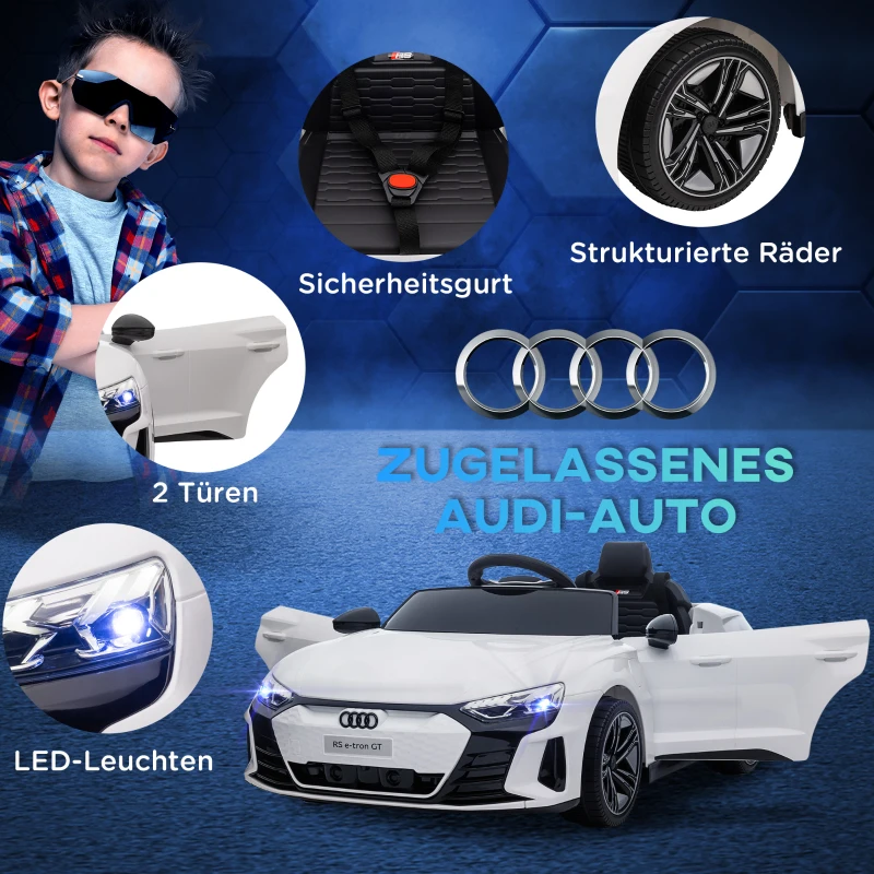 HOMCOM Elektrische kinderauto met veiligheidsgordel, afstandsbediening, koplampen, muziekfunctie, wit, 103 x 58 x 41 cm