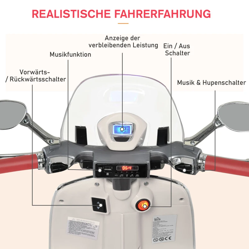 Motocykl dla dzieci HOMCOM z muzyką MP3 marki VESPA biały