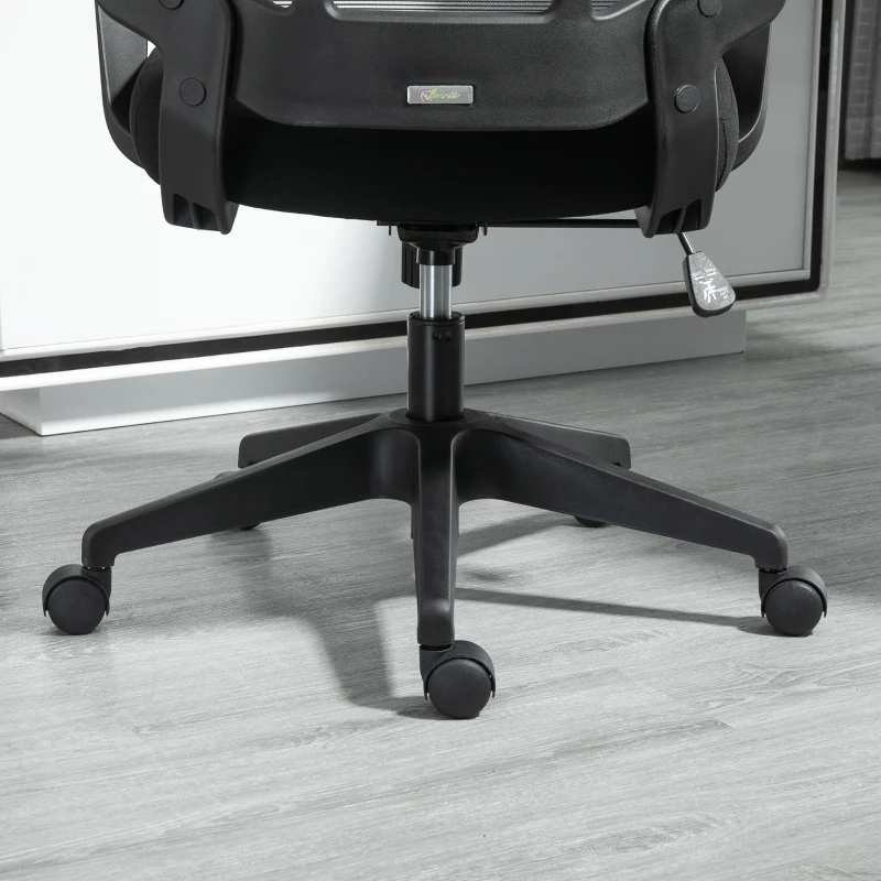 Vinsetto Bürostuhl Kopflehne Home-Office-Stuhl höhenverstellbarer Schreibtischstuhl ergonomisch 360°-Drehräder Büro Schaumstoff Nylon Schwarz 62 x 62 x 113-122 cm