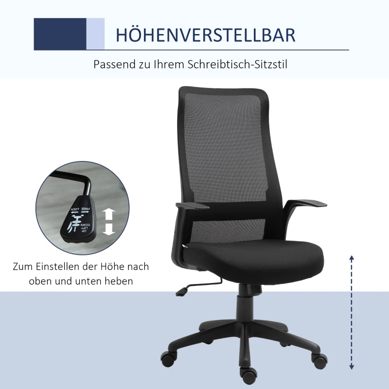 Vinsetto Bürostuhl Kopflehne Home-Office-Stuhl höhenverstellbarer Schreibtischstuhl ergonomisch 360°-Drehräder Büro Schaumstoff Nylon Schwarz 62 x 62 x 113-122 cm