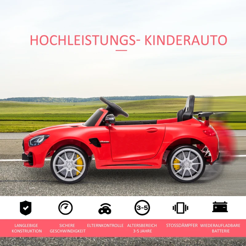 HOMCOM Kinderfahrzeug GTR 12V Mercedes-AMG GTR Elektroauto mit Fernbedienung Musik(MP3/USB) Licht ab 3 Jahren Metall Rot 105 x 58 x 45 cm