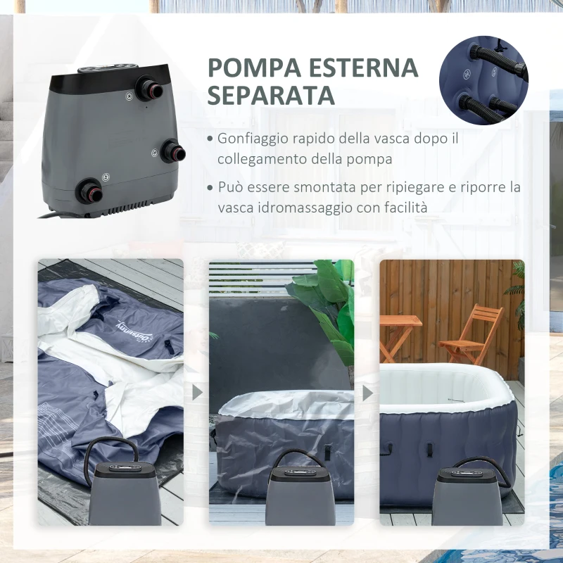 Outsunny Spa Idromassaggio Gonfiabile con 108 Getti e Riscaldamento 40°C, per 4-6 Persone, 180x180x68cm, Blu Scuro