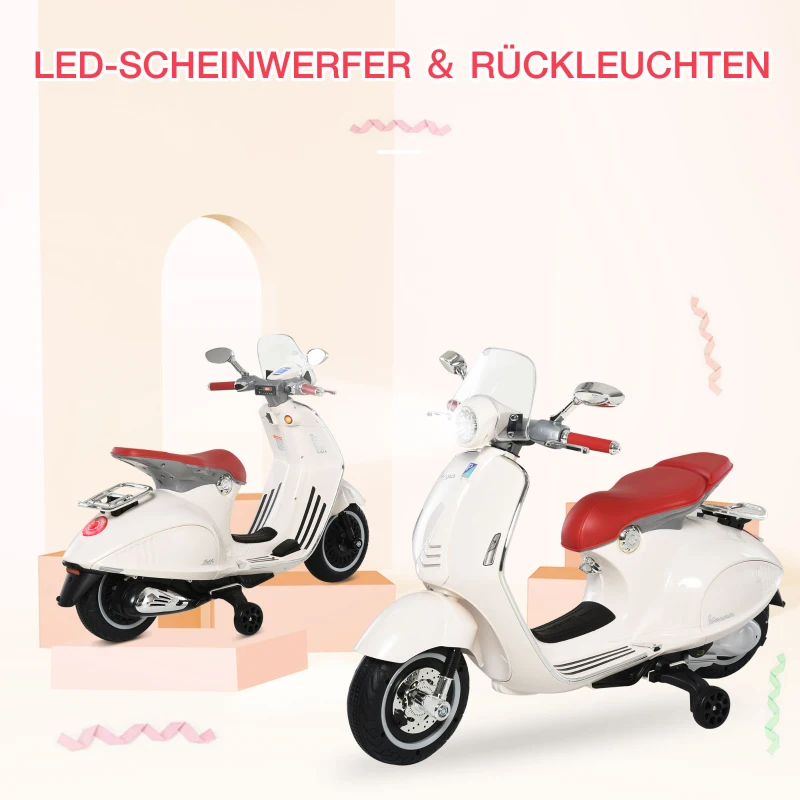 Motocykl dla dzieci HOMCOM z muzyką MP3 marki VESPA biały