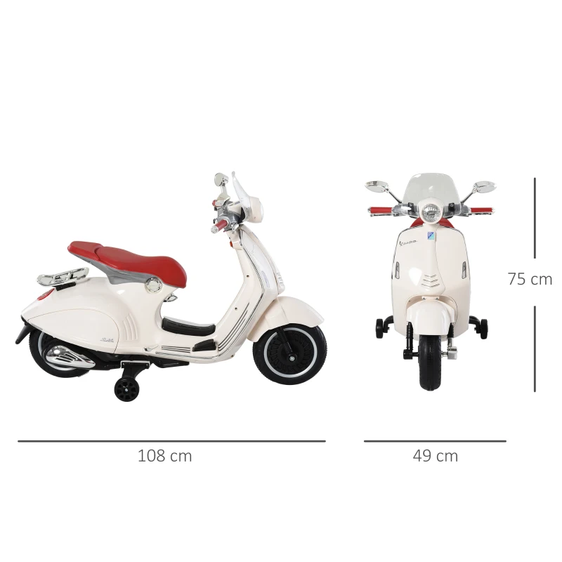 Motocykl dla dzieci HOMCOM z muzyką MP3 marki VESPA biały