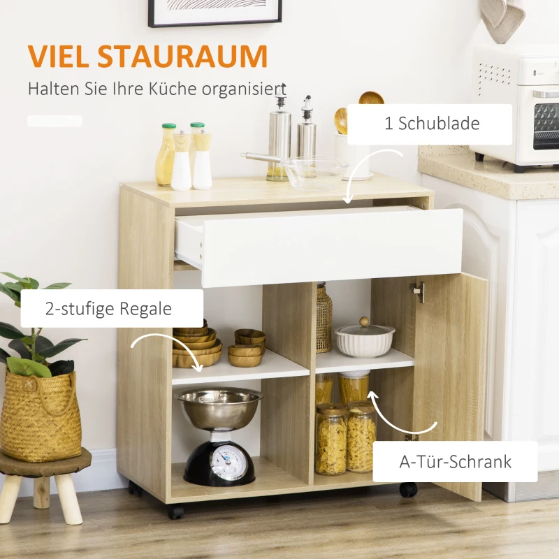 HOMCOM Wózek kuchenny, wózek serwujący, wózek na kółkach z szufladą, półka do jadalni