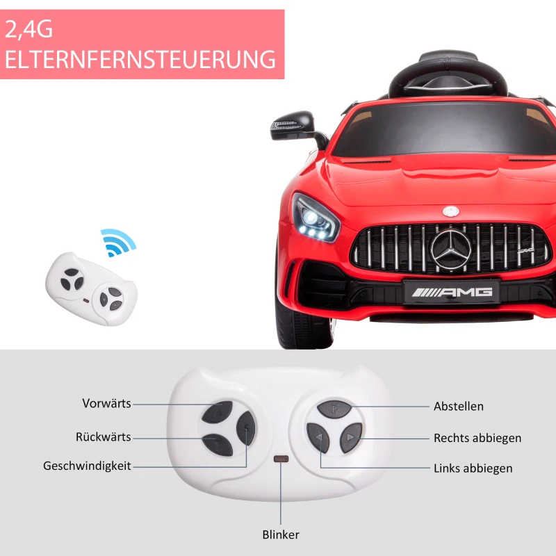HOMCOM Kinderfahrzeug GTR 12V Mercedes-AMG GTR Elektroauto mit Fernbedienung Musik(MP3/USB) Licht ab 3 Jahren Metall Rot 105 x 58 x 45 cm