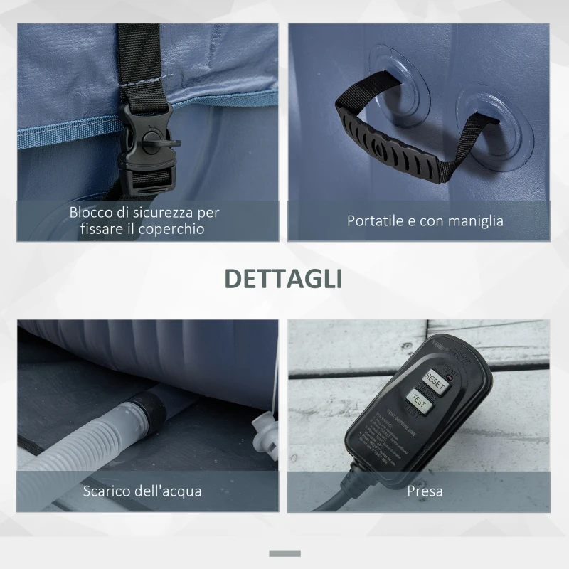 Outsunny Spa Idromassaggio Gonfiabile con 108 Getti e Riscaldamento 40°C, per 4-6 Persone, 180x180x68cm, Blu Scuro