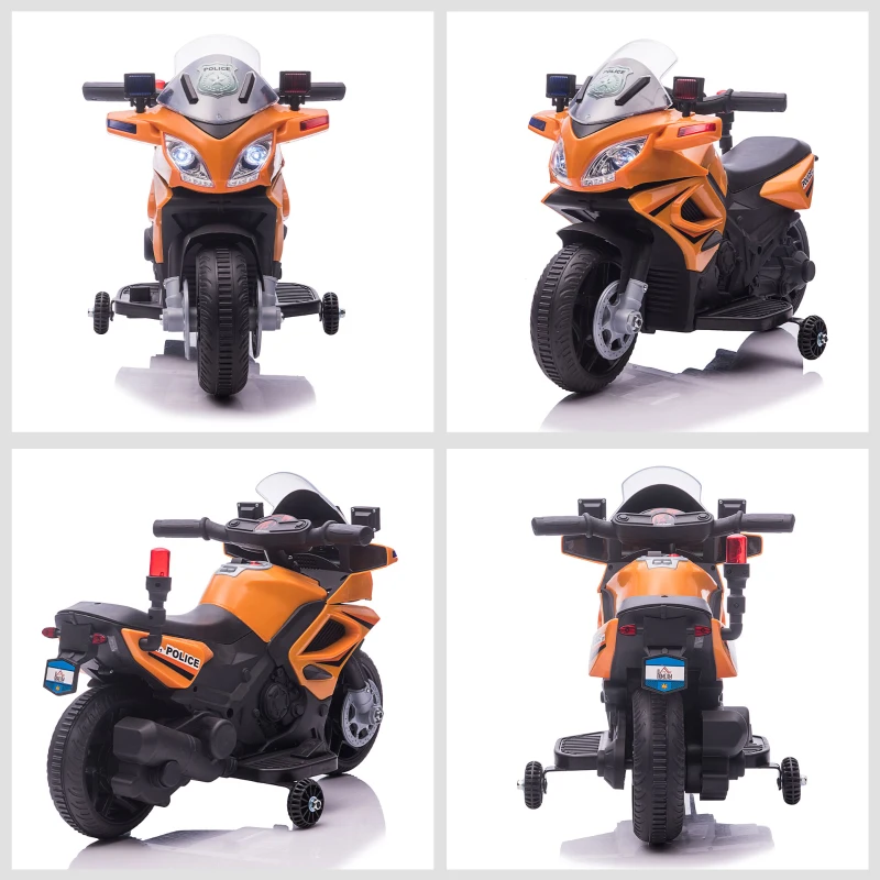 HOMCOM Kinder Polizei Elektromotorrad Polizeimotorrad Elektroauto Kinderwagen für 18 bis 36 Monaten mit 2 Scheinwerfer Polizeilichter Elektroquad Orange+Schwarz 69 x 39 x 43 cm