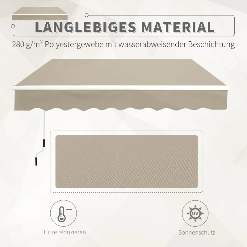 Outsunny Gelenkarmmarkise Verstellbare Klemmmarkise Terrassenmarkise 3,95 x 3m Sonnenschutz mit Kurbel, Balkonmarkise, Beige