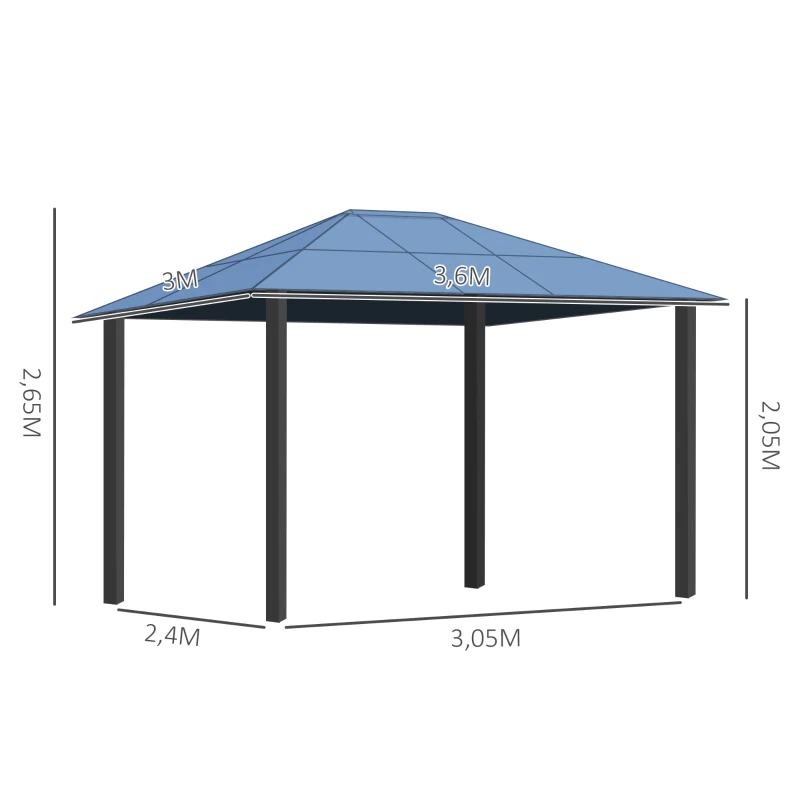 Outsunny Pavillon de jardin tonnelle rigide 4 x 3 m 4 parois latérales anti-UV beige 4 moustiquaires zippées éclairage LED solaire alu polycarbonate noir marron