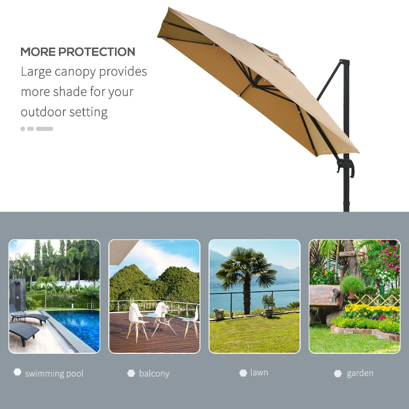 Outsunny Umbrela de Gradina Brat 300x300m Manivela si Pivotanta 360 ​​°