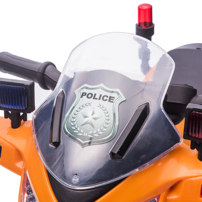 HOMCOM Kinder Polizei Elektromotorrad Polizeimotorrad Elektroauto Kinderwagen für 18 bis 36 Monaten mit 2 Scheinwerfer Polizeilichter Elektroquad Orange+Schwarz 69 x 39 x 43 cm