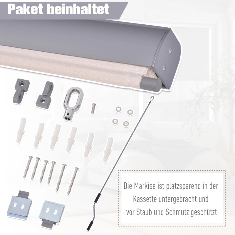 Outsunny Markiza pionowa, aluminiowa markiza balkonowa z korbką ręczną, kremowa, 140 x 250 cm