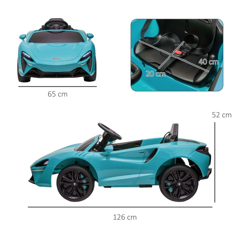 HOMCOM Coche Eléctrico 12V para Niños Mclaren con Mando a Distancia Música Bocina Faros Velocidad 2-5 km/h 126x65x52 cm Azul