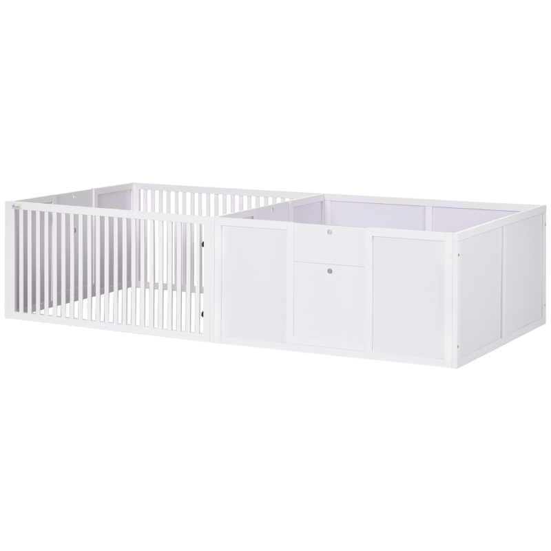 PawHut 7 Panels Playpen with 3 Doors for Baby Dogs, Two-Room Design Puppy Whelping Box - White