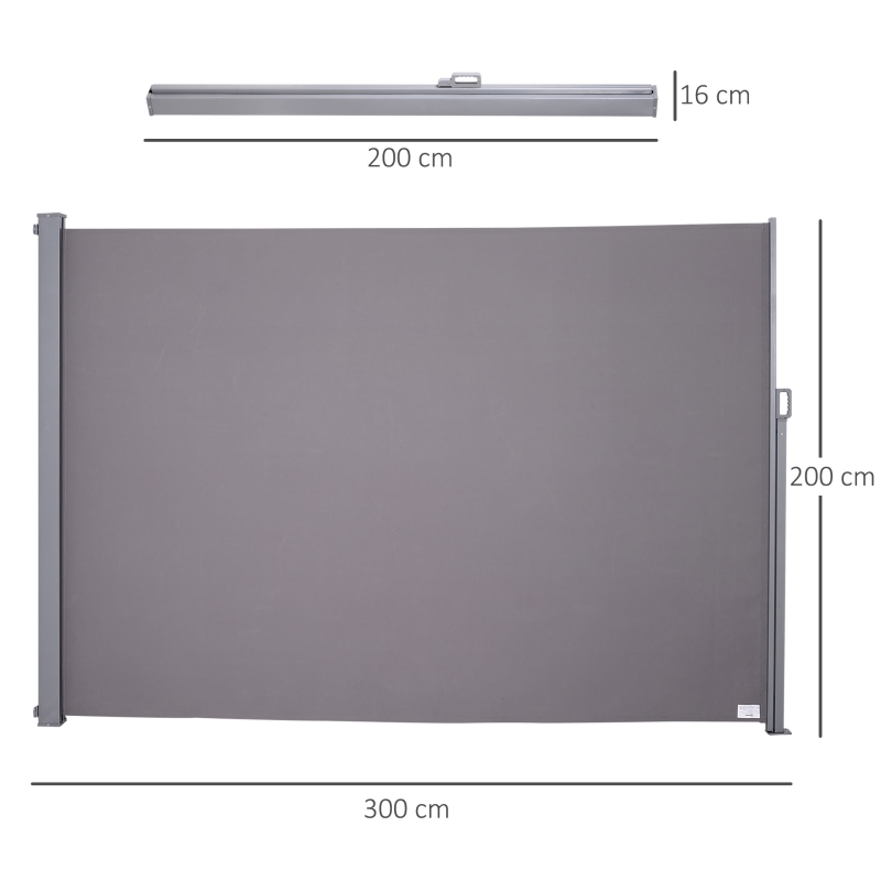 Outsunny Store latéral brise-vue rétractable 300 x 200 cm, paravent extérieur en aluminium, protection solaire, brise-vue extensible pour balcon, jardin, terrasse, gris