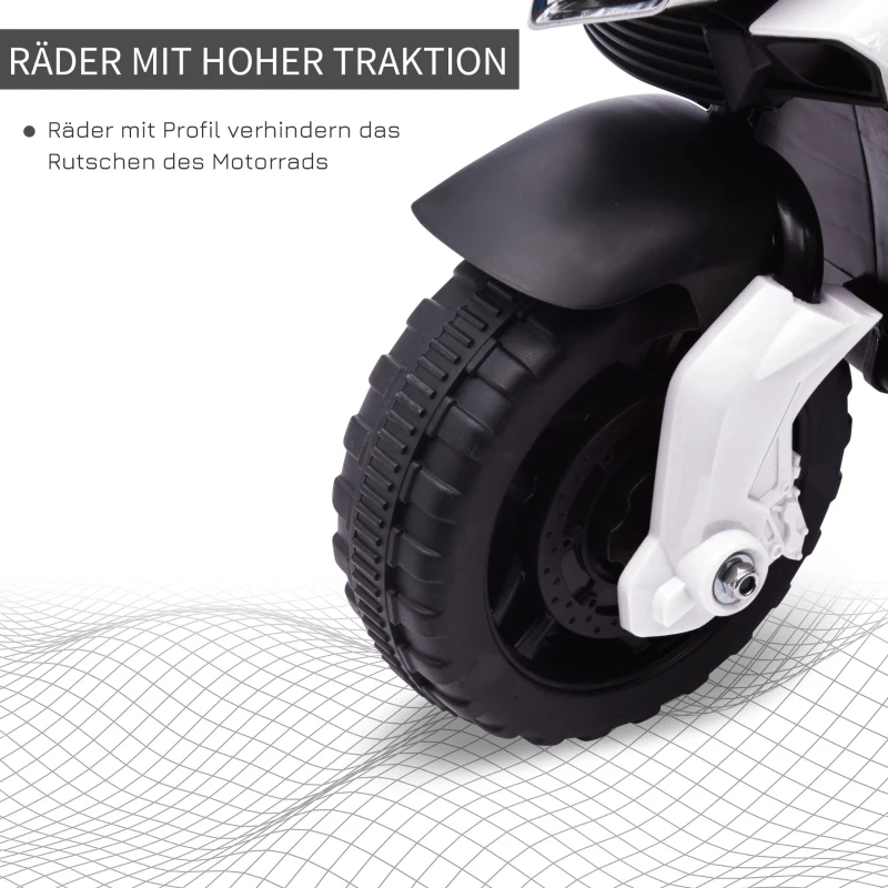HOMCOM Elektromotorrad Kinderelektroauto Elektro-Kindermotorrad Kinderfahrzeug 6V LED-Licht simuliertes Motorgeräusch Metall+PP Schwarz+Weiß 88,5x 42,5x49 cm