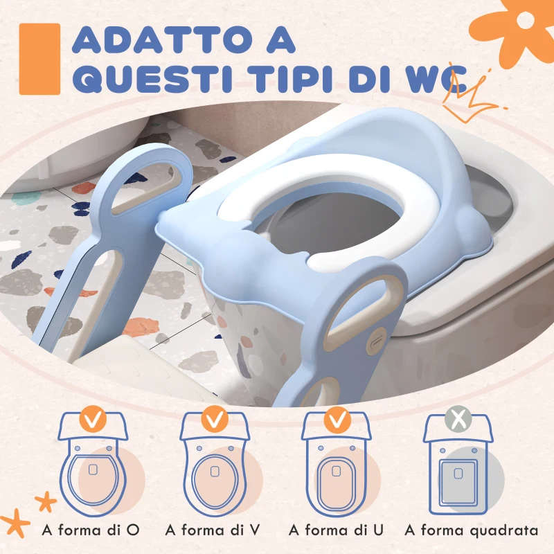 ZONEKIZ Riduttore Water con Scaletta Pieghevole, Maniglie Laterali e Cuscino Rimovibile, 67.9x42.8x51.5 cm, Azzurro