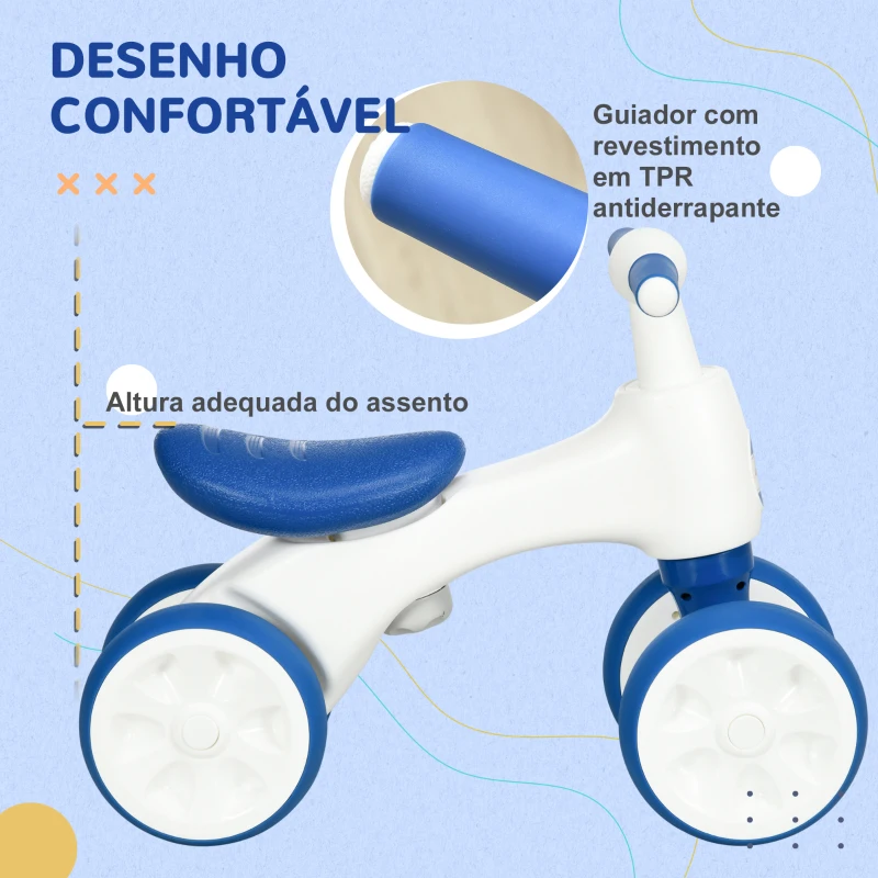 AIYAPLAY Bicicleta sem Pedais para Crianças de 18-36 Meses com Guiador Antiderrapante e 4 Rodas de Ø17 cm  56x30x42 cm Azul
