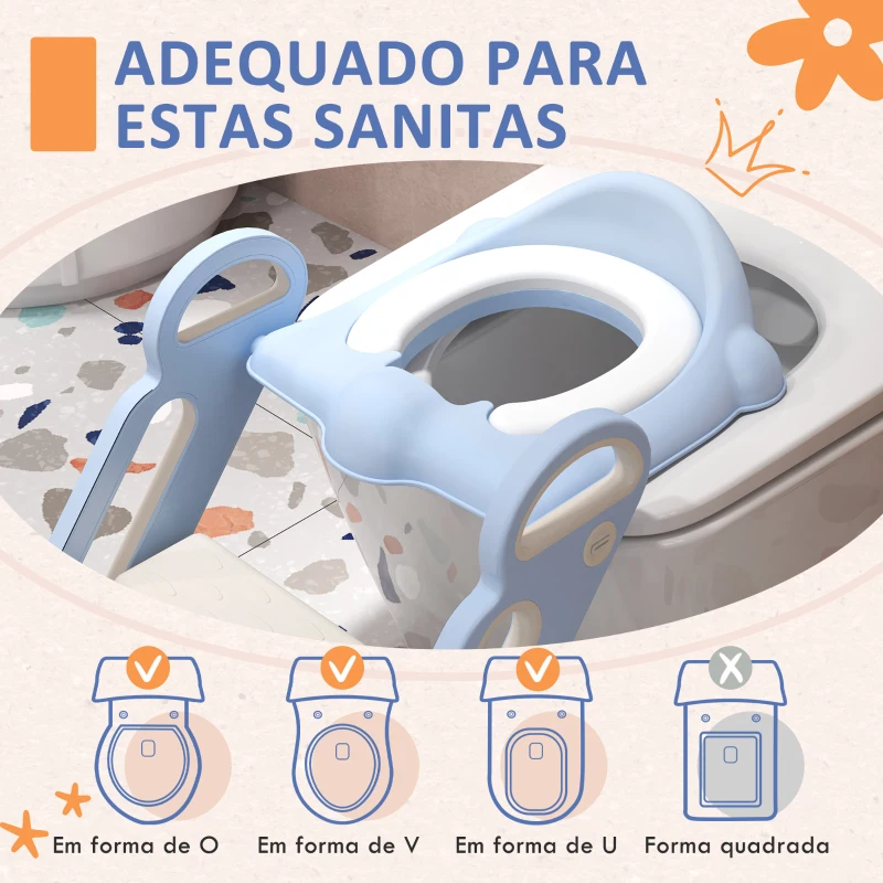 ZONEKIZ Redutor Sanita com Escada Adaptador Sanita para Crianças Dobrável para Crianças de 2-6 Anos Portátil 67,9x42,8x51,5 cm Azul