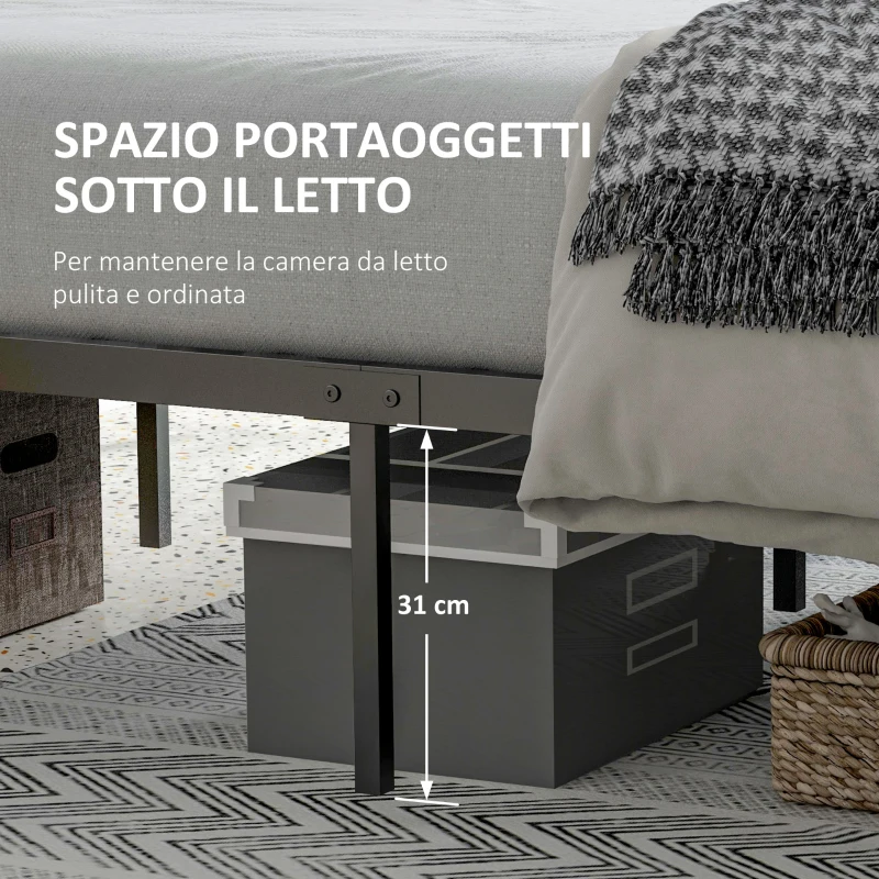 HOMCOM Struttura Letto in Truciolato con Testiera e Pediera, Supporto a Doghe e Contenitore, 149x207x104cm, Marrone