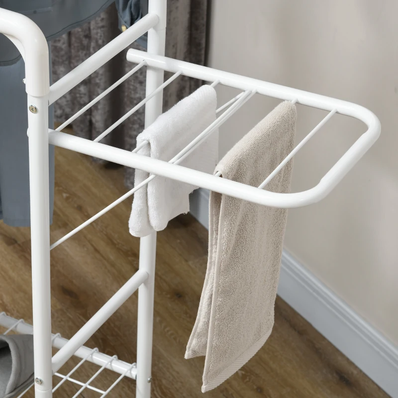 HOMCOM Charriot de Roupa com Rodas com 2 Laterais Dobáveis 2 Trilhos e 2 Prateleiras de Armazenamento 153x43,7x171 cm Branco