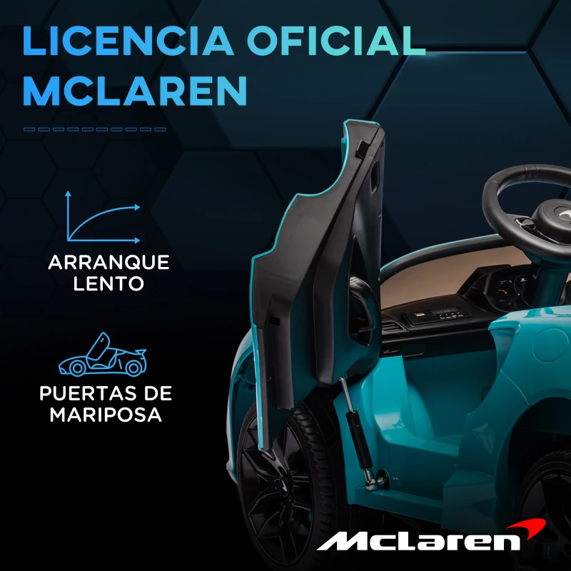 HOMCOM Coche Eléctrico 12V para Niños Mclaren con Mando a Distancia Música Bocina Faros Velocidad 2-5 km/h 126x65x52 cm Azul