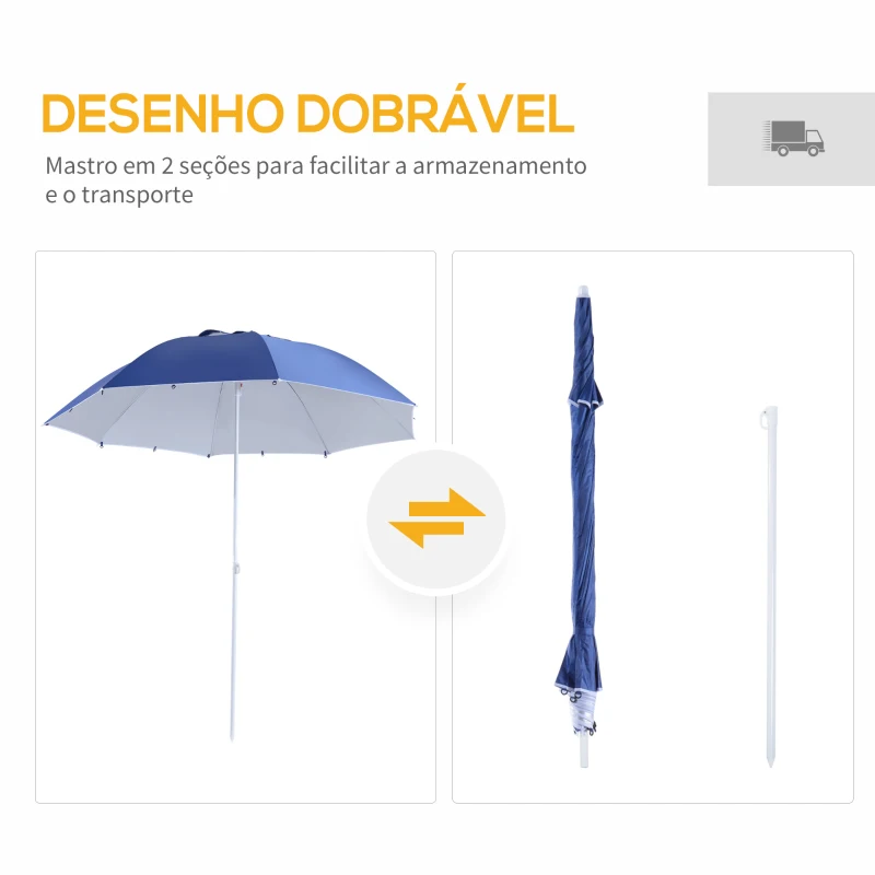 Outsunny Chapéu de Sol de Praia com Painéis Laterais Tipo Tenda Chapéu de Sol para Praia com Proteção UV50 Φ210x222cm Azul