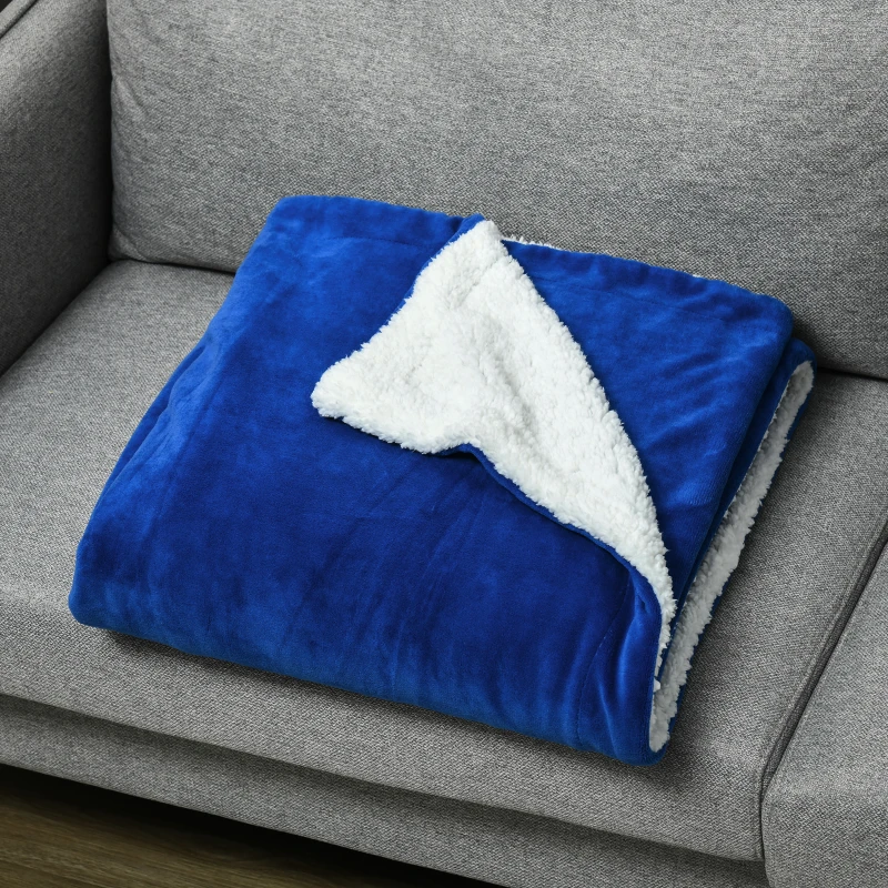 HOMCOM Coperta Double-Face in Flanella 220 GSM e Sherpa 260 GSM per Interno ed Esterno, 203x152x0.5 cm, Blu Scuro