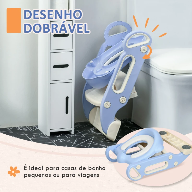 ZONEKIZ Redutor Sanita com Escada Adaptador Sanita para Crianças Dobrável para Crianças de 2-6 Anos Portátil 67,9x42,8x51,5 cm Azul