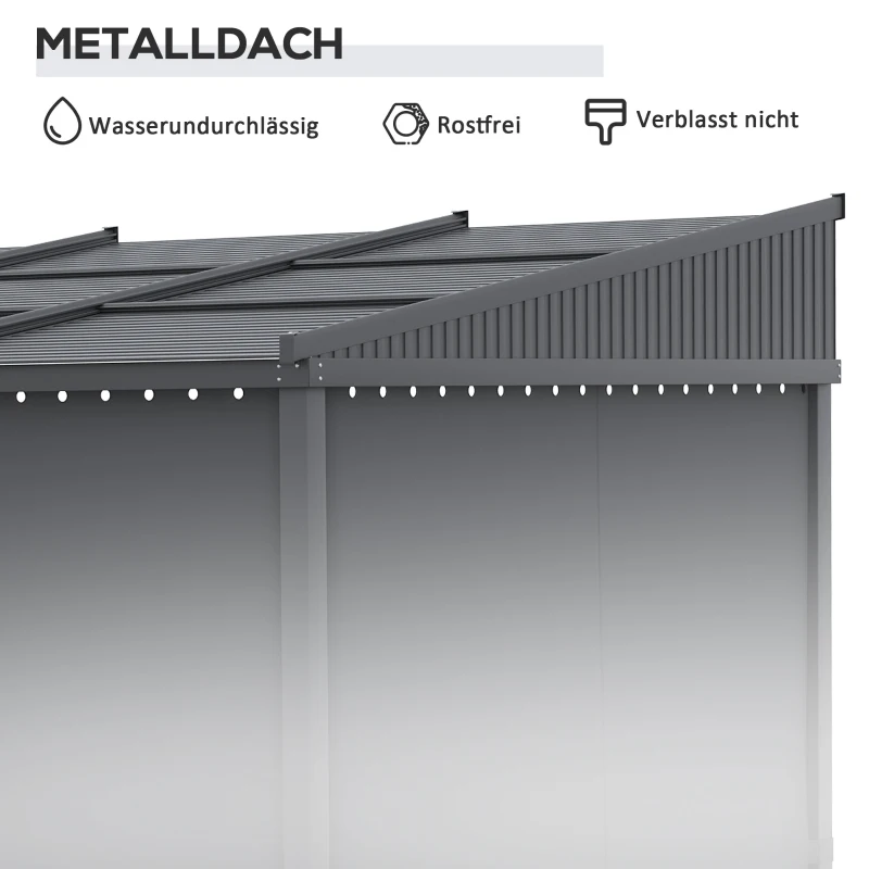 Outsunny Altana ogrodowa, Altanka, z przesuwnym dachem, z zasłonami, Rama aluminiowa, ciemnoszary, 3,65 x 2,55 x 2,05 m