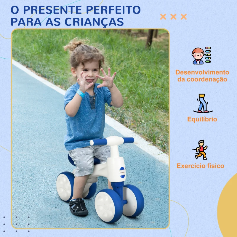 AIYAPLAY Bicicleta sem Pedais para Crianças de 18-36 Meses com Guiador Antiderrapante e 4 Rodas de Ø17 cm  56x30x42 cm Azul