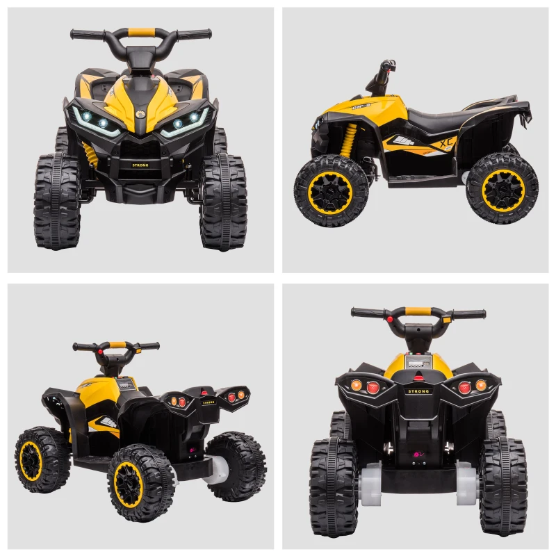 HOMCOM ATV 12V pentru copii cu cauciucuri late, masina, faruri LED, claxon, muzica, pentru 3-5 ani, galben(m-8)