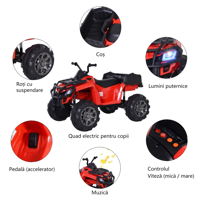 HOMCOM ATV copii, lumini si sunete, 118x80x80cm rosu
