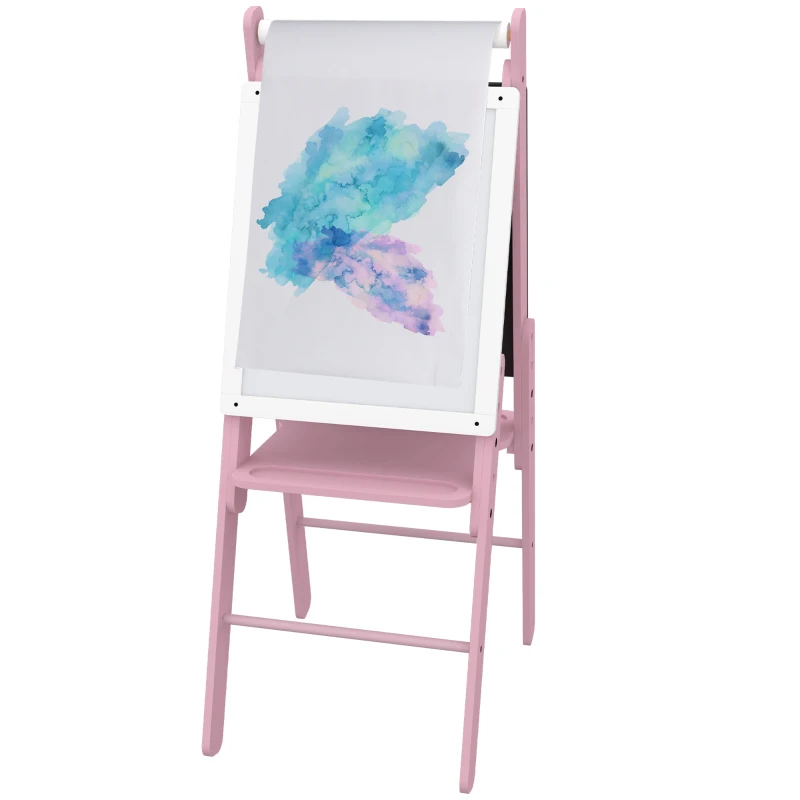 AIYAPLAY Three-In-One Easel for Kids, with Paper Roll, Adjustable Height - Pink