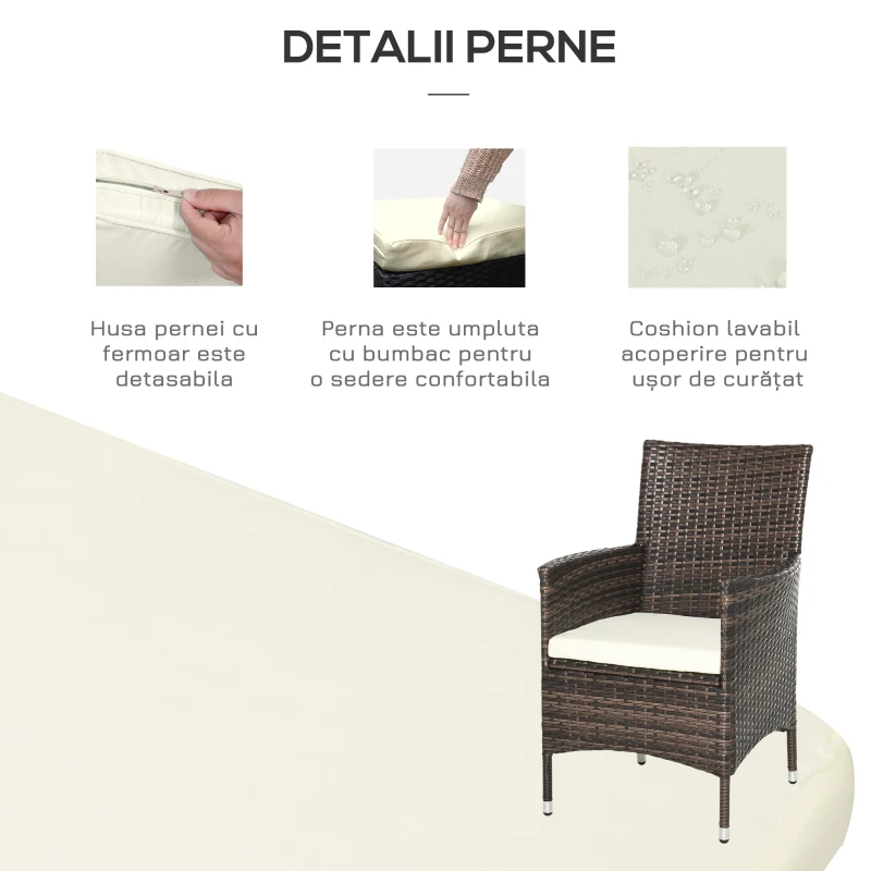 Outsunny Set Fotolii de Gradina in Rattan cu Masa,Maro