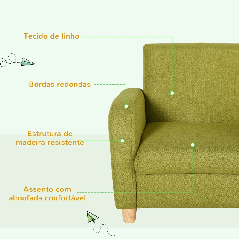 HOMCOM Sofá Infantil Mini Sofá para Crianças acima de 3 anos com Assento Acolchoado e Apoio para os Braços 49x45x44 cm Verde