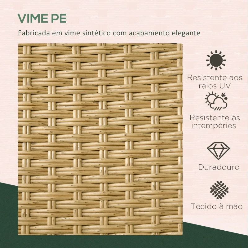 Outsunny Conjunto de Jardim Refeição de Vime PE com 7 Peças Mesa com Bancada de Vidro e 6 Cadeiras Empilháveis Areia e Bege