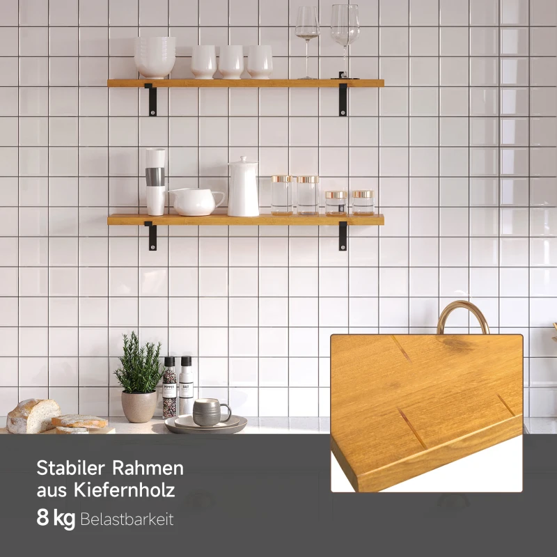 HOMCOM Zestaw 2 półek wiszących, półka na ścianę, półka z drewna, półka na ścianę, deska na ścianę