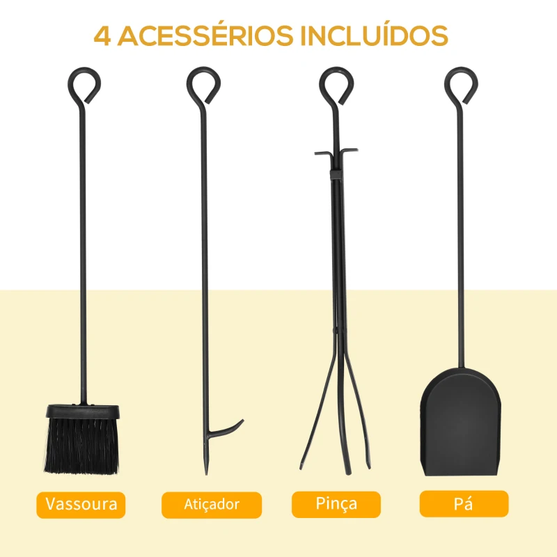 HOMCOM Suporte para Lenhas Suporte de Armazenamento para Lenhas 46x30x70 cm com 4 Ferramentas para Interior e Exterior Preto