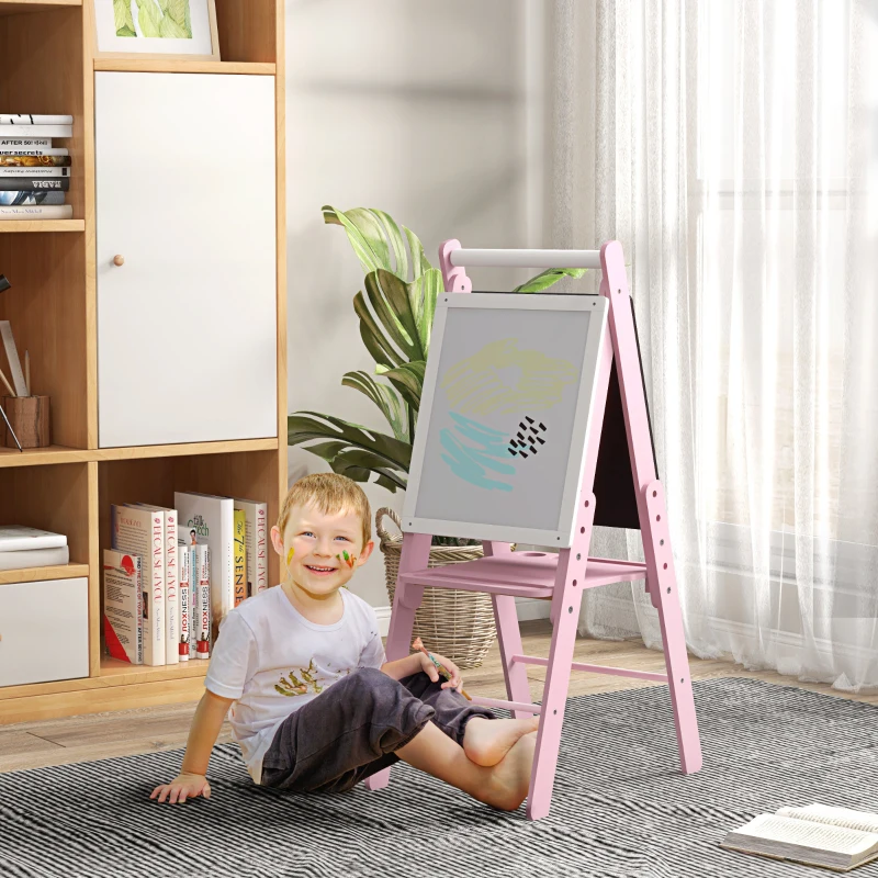 AIYAPLAY Three-In-One Easel for Kids, with Paper Roll, Adjustable Height - Pink