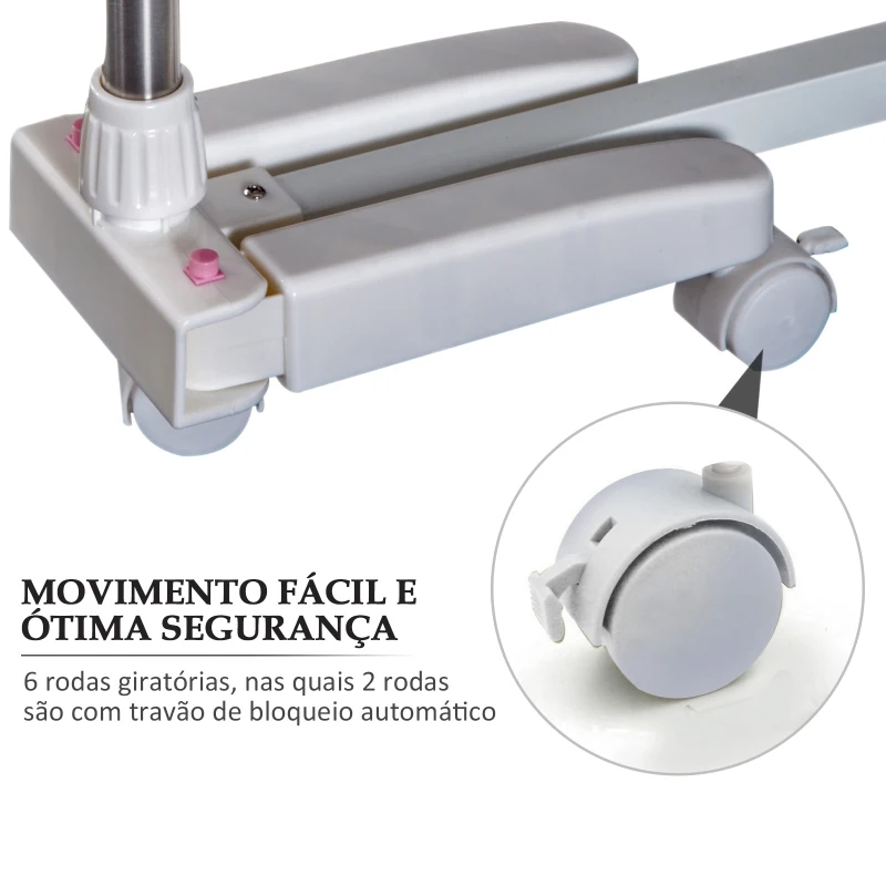 HOMCOM Estendal de Roupa Dobrável 80x55x172cm com 6 Rodas e 4 Prateleiras com Altura Ajustável de Aço Inoxidável Prateado