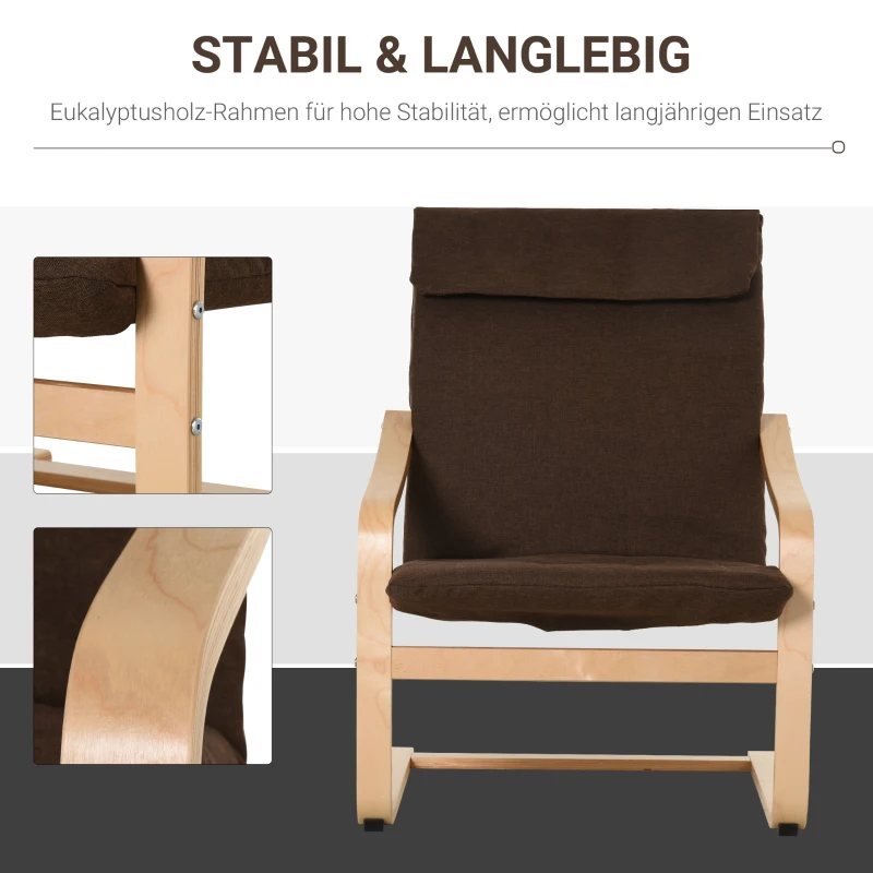 HOMCOM Relaxsessel Ruhesessel Relaxstuhl mit Armlehne Leinenbezug Holzgestell Braun
