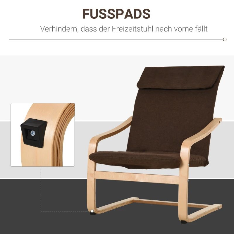HOMCOM Relaxsessel Ruhesessel Relaxstuhl mit Armlehne Leinenbezug Holzgestell Braun