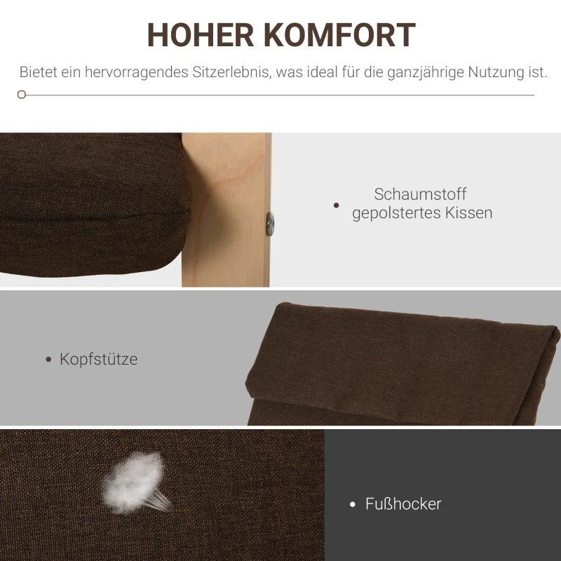 HOMCOM Relaxsessel Ruhesessel Relaxstuhl mit Armlehne Leinenbezug Holzgestell Braun