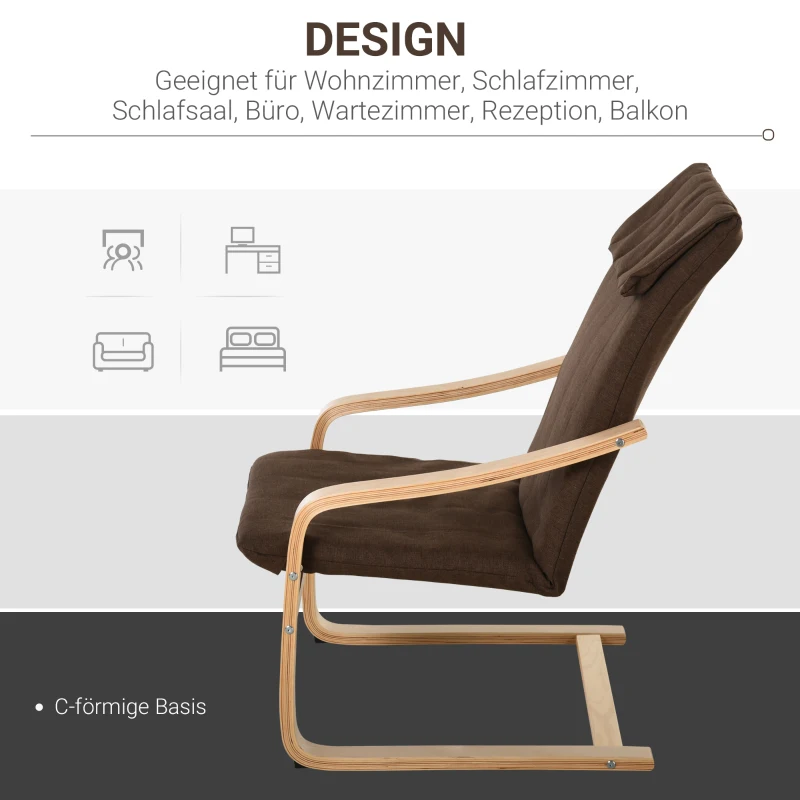 HOMCOM Relaxsessel Ruhesessel Relaxstuhl mit Armlehne Leinenbezug Holzgestell Braun