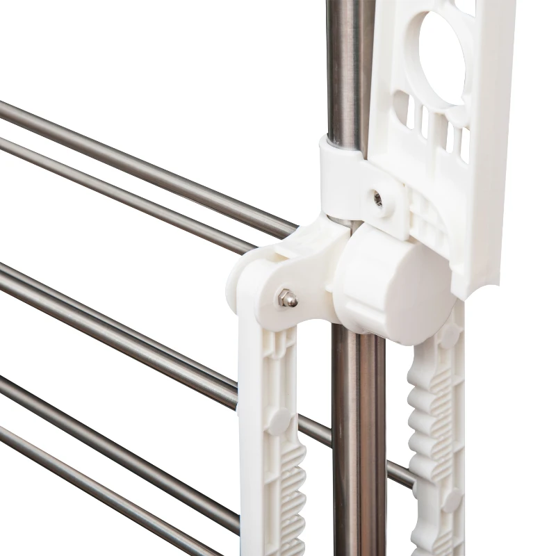 HOMCOM Estendal de Roupa Dobrável 80x55x172cm com 6 Rodas e 4 Prateleiras com Altura Ajustável de Aço Inoxidável Prateado