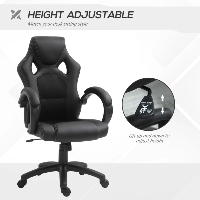 Vinsetto High-Back Gaming Chair with 360-degree Swivel & Wheels, Faux Leather Computer Racing Gamer Desk Chair for Home Office, Black