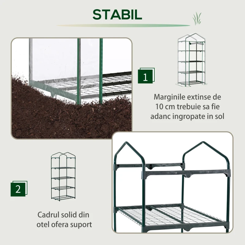 Outsunny Sera pentru Balcon Compacta cu 4 Rafturi pentru Plante, Sera pentru Gradina cu Acoperis din PVC Transparent, 70x50x160cm